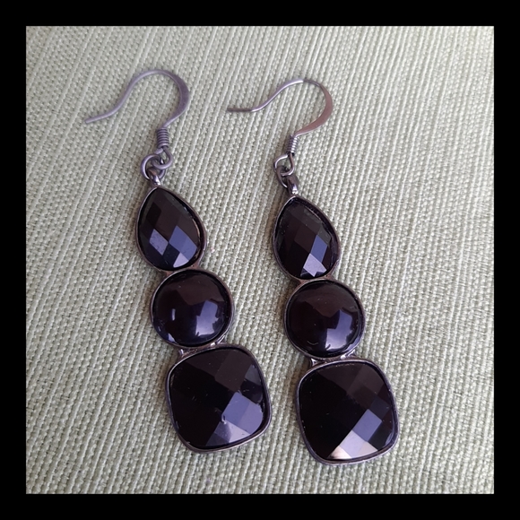 Reclaimed Jet Black Drop Earrings - Picture 1 of 1